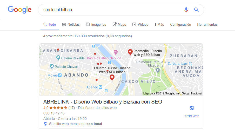 SEO Local Bilbao - Abrelink en Google Maps